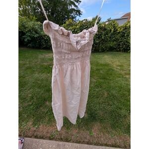 H&M Beige Smocked Ruffle Midi Dress‎ Strapless Casual Summer Sundress